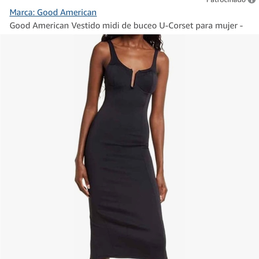 Good American Black Bodycon Midi Dress Sweetheart Neckline